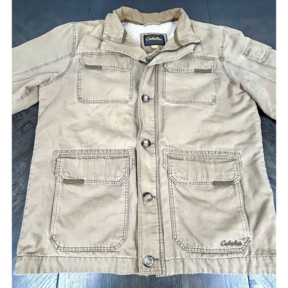 Vtg Cabelas Jacket Beige Field Chore Coat Sherpa Fleece Lined Canvas XL Tall - Picture 11 of 16